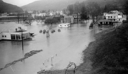 Downsville flood 1950 toward Main St.